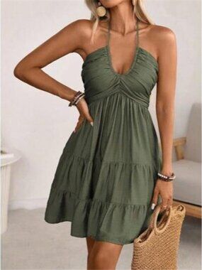 Smocked Halter Neck Tiered Dress